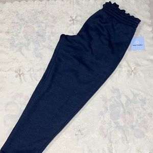 Ease of Motion Fleece Joggers Sweat PANTS Navy Ruffle Waist NWT